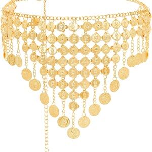 Gold Tone Belly Dance Hip Scarf Coin Belt Body Chain Dance
